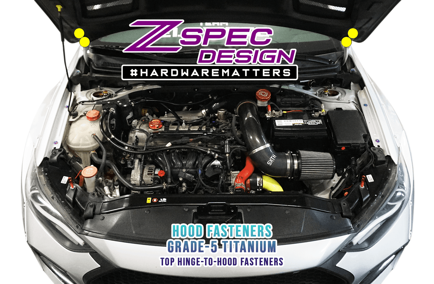 ZSPEC Hood Dress Up Bolts® Fastener Kit for '17+ Hyundai Elantra, Titanium - ZSD-385117-ZSD-385124-ZSD-385131-ZSD-385148-ZSD-385155-  DRIVEN - 1