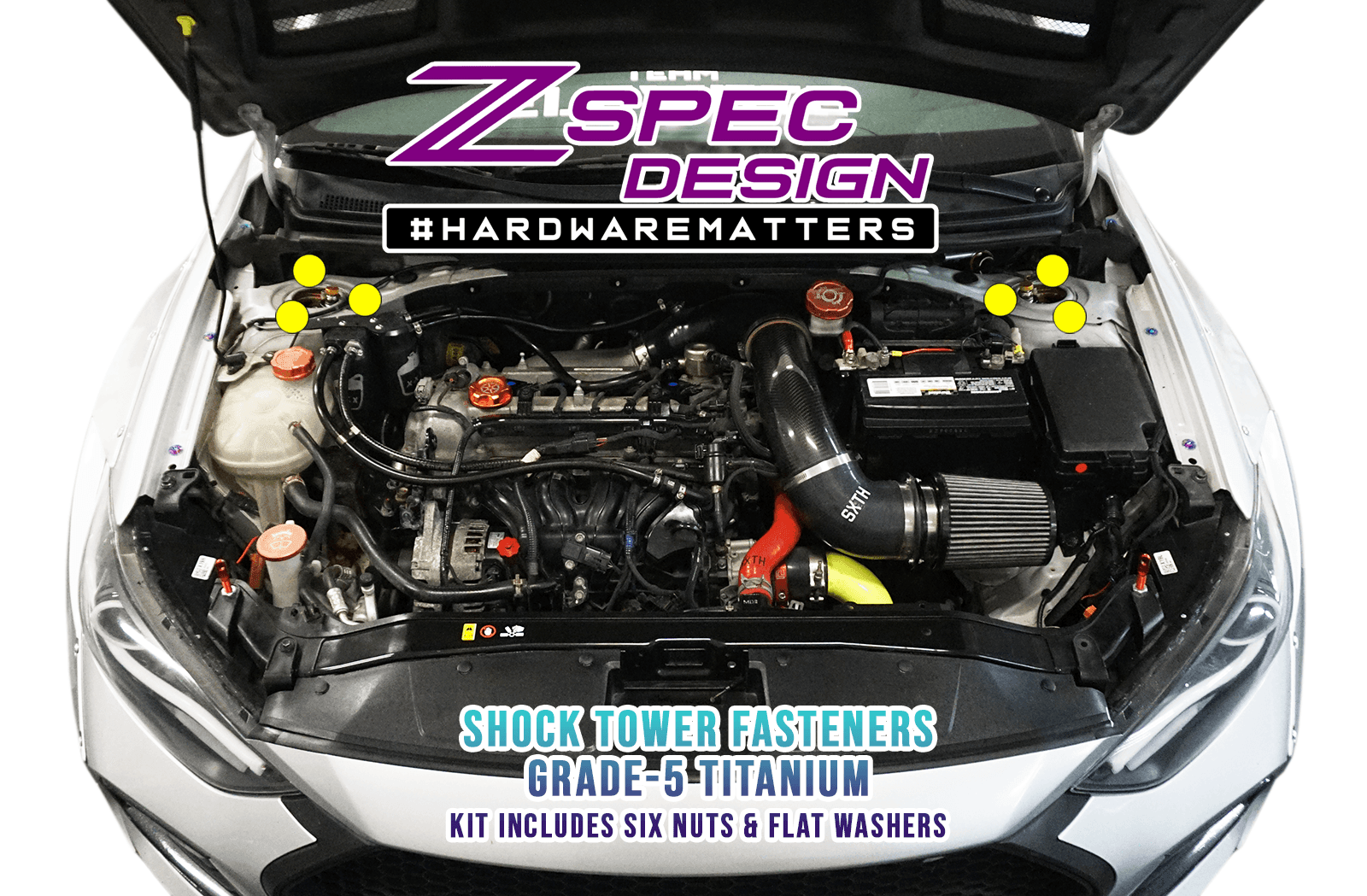 ZSPEC Shock Towers Dress Up Bolts® Fastener Kit for '17+ Hyundai Elantra, Titanium - ZSD-385056-ZSD-385063-ZSD-385070-ZSD-385087-ZSD-385094-  DRIVEN - 1
