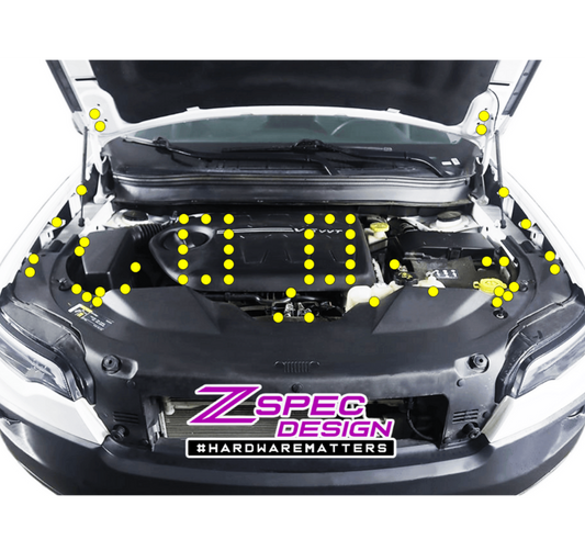 ZSPEC Stage-2 Dress Up Bolts® Fastener Kit for '14-20 Jeep Cherokee w/V6, Stainless & Billet