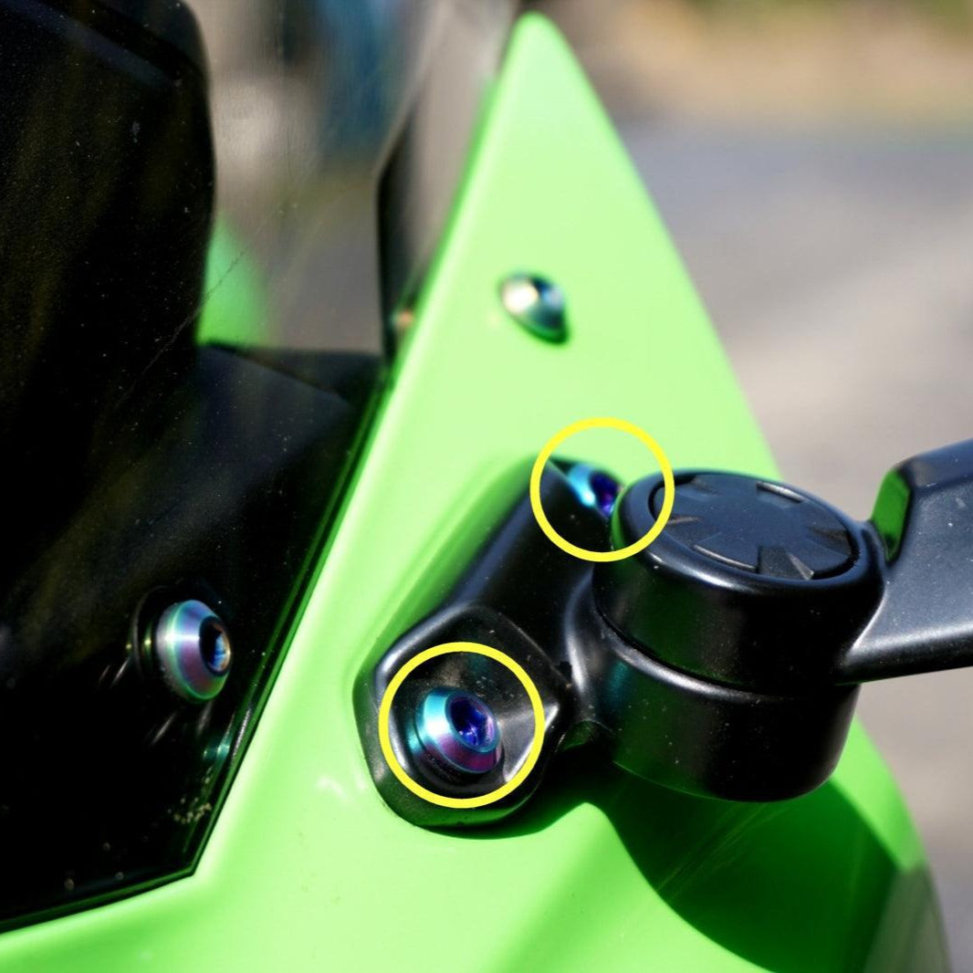 ZSPEC Titanium Fastener Kit for the Kawasaki Ninja 636 ZX6R Mirrors - ZSD-382949-ZSD-382956-ZSD-382963-ZSD-382970-ZSD-382987-  DRIVEN - 1
