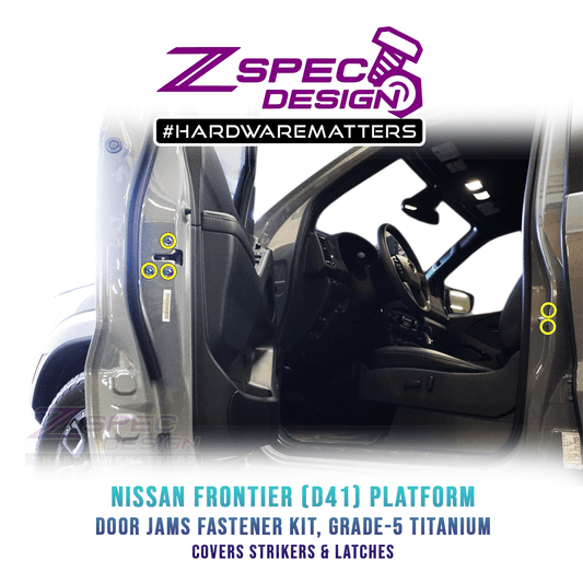 ZSPEC Dress Up Bolts® Fastener Kit, Door Jams Area for Nissan Frontier D41, Titanium - ZSD-201059-ZSD-201066-ZSD-201073-ZSD-201080-ZSD-201097-  DRIVEN - 1