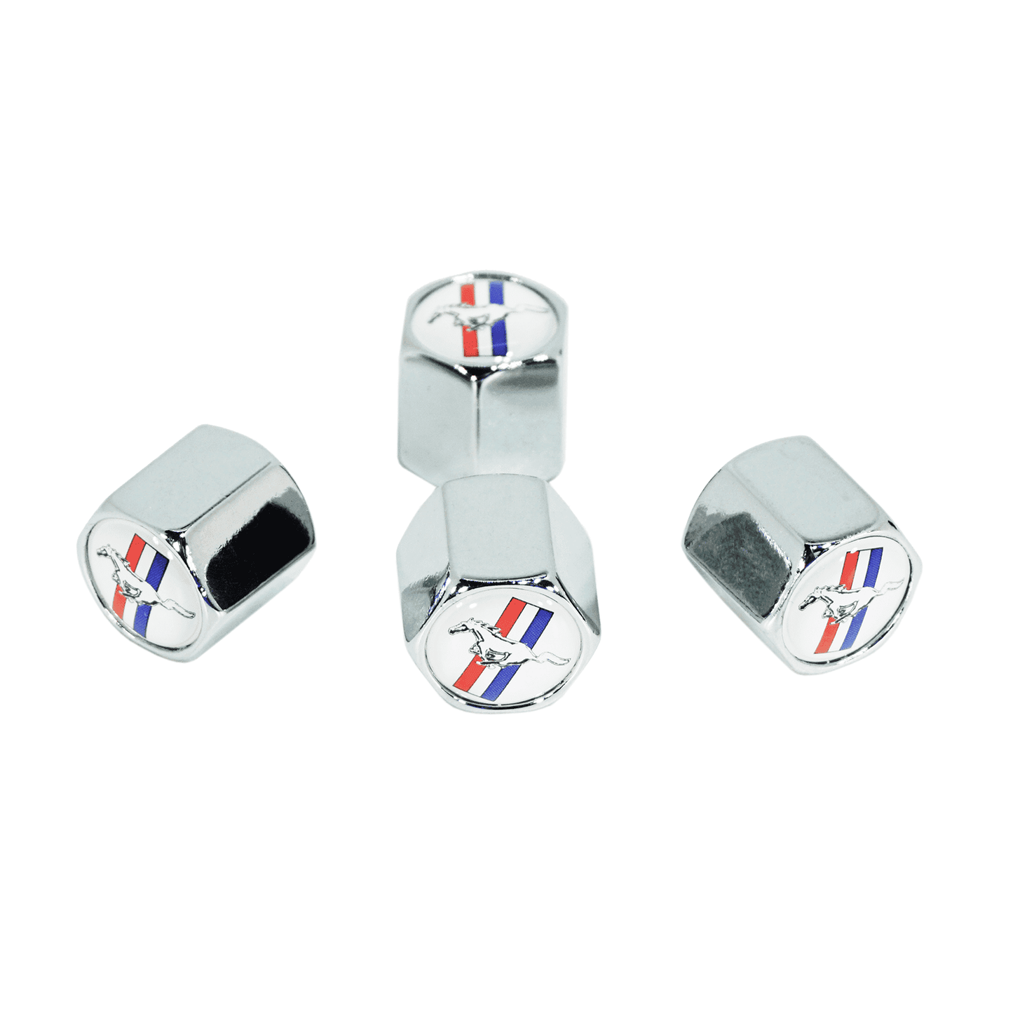 Chrome Valve Stem Tire Caps, Style: Mustang, White Background - ZSD-009181-  DRIVEN - 1