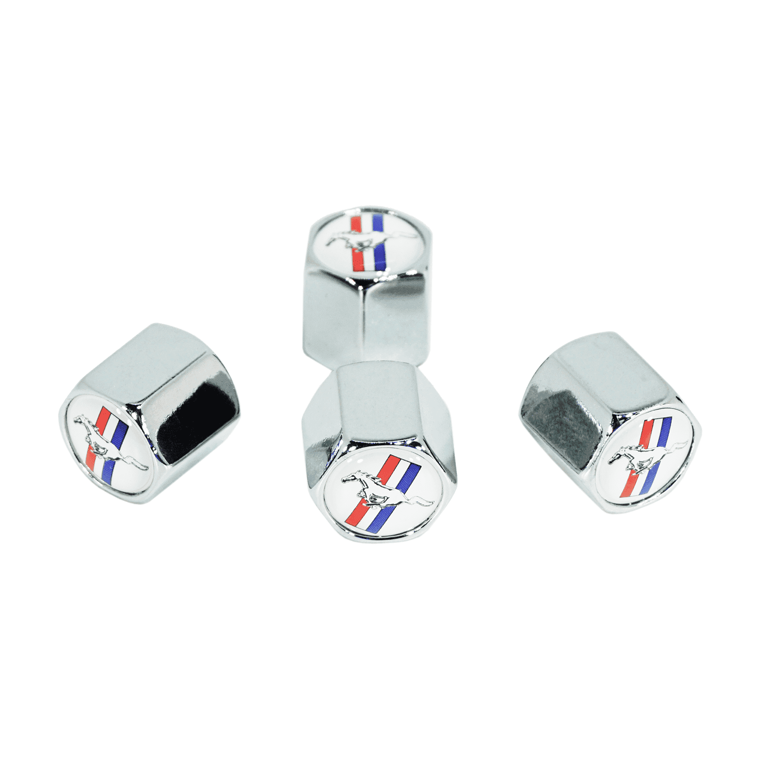 Chrome Valve Stem Tire Caps, Style: Mustang, White Background - ZSD-009181-  DRIVEN - 1