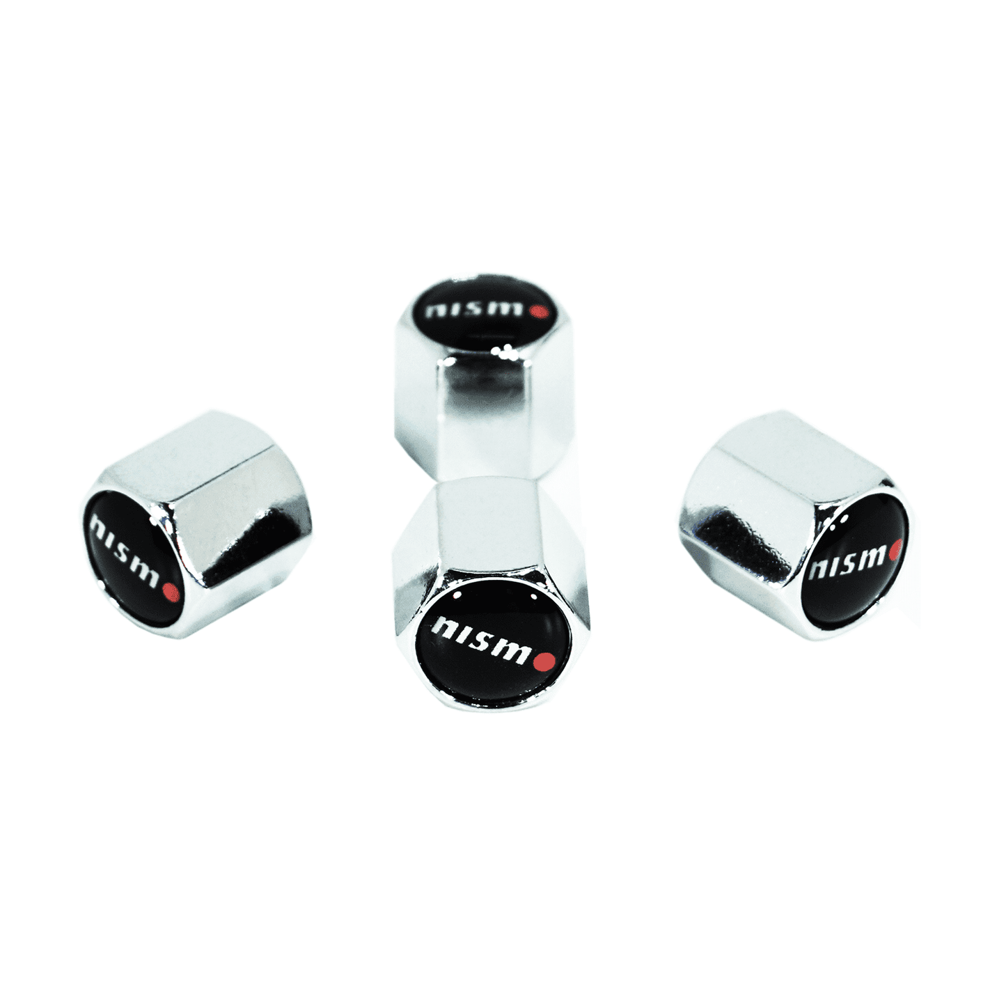 Chrome Valve Stem Tire Caps, Style: NISMO, Black Background - ZSD-009198-  DRIVEN - 1