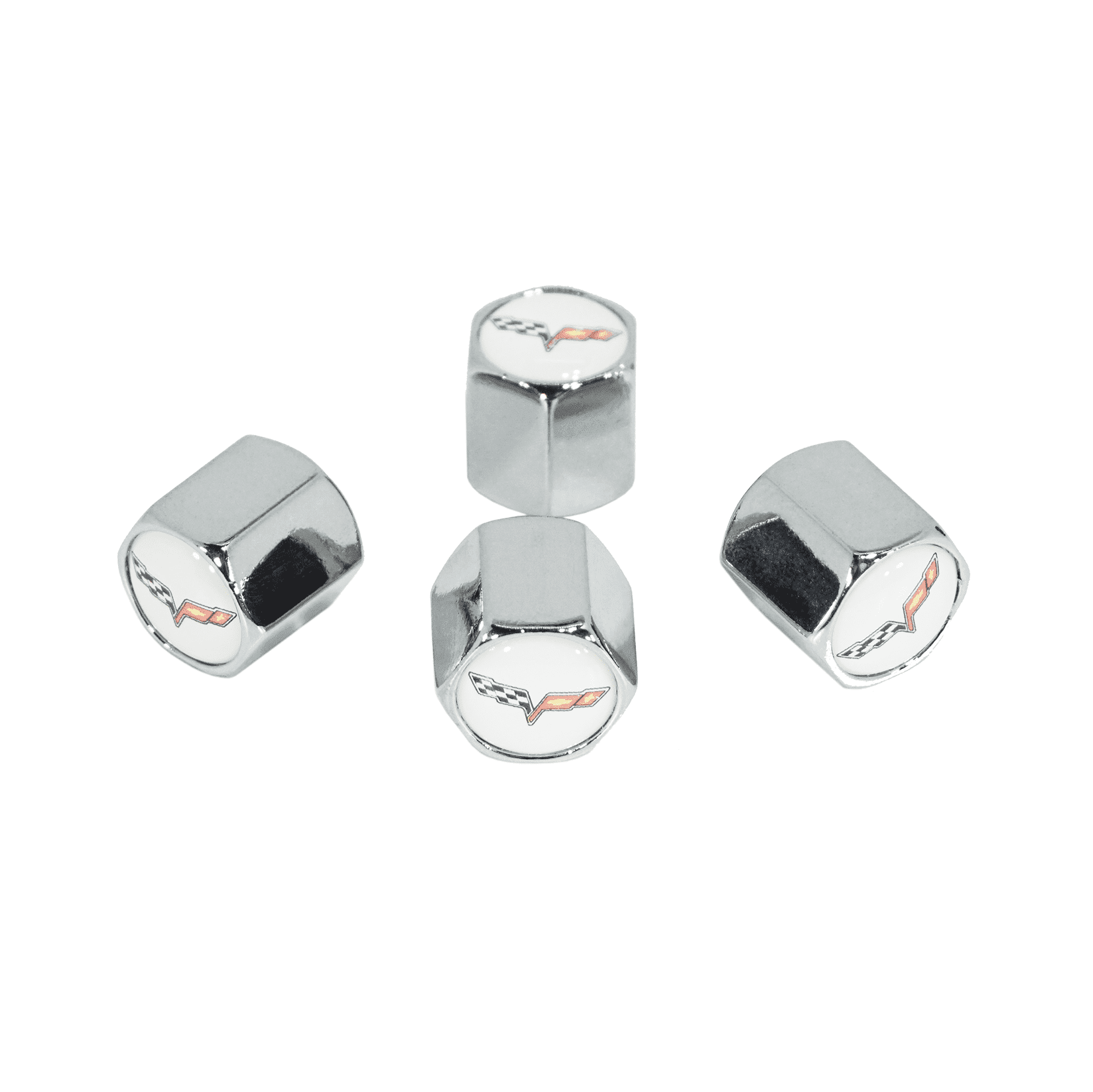 Chrome Valve Stem Tire Caps, Style: Corvette, White Background - ZSD-009228-  DRIVEN - 1